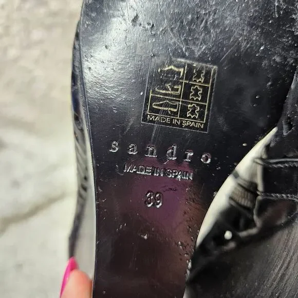 Sandro Paris Black Laser Cutout Leather Wedge‎ Ankle Boots sz 39 - Picture 7 of 8